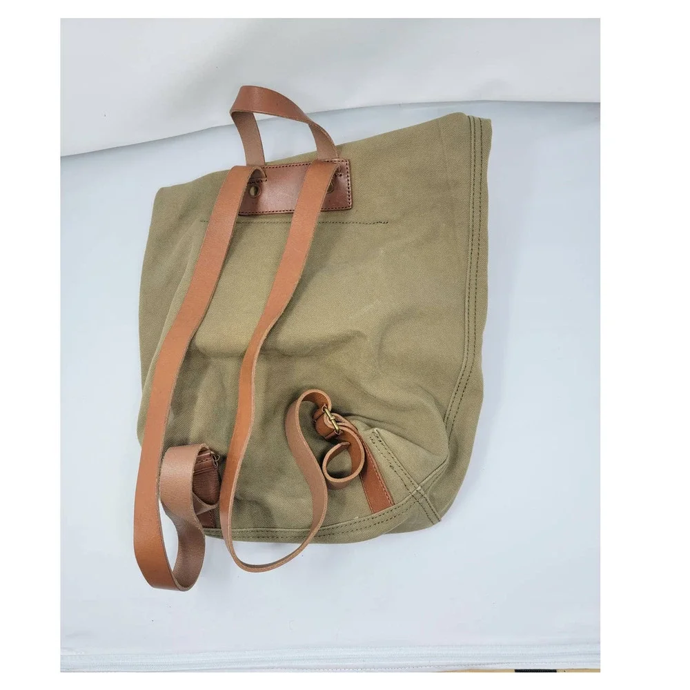 Madewell Olive Green Canvas Backpack with Brown Leather Trim